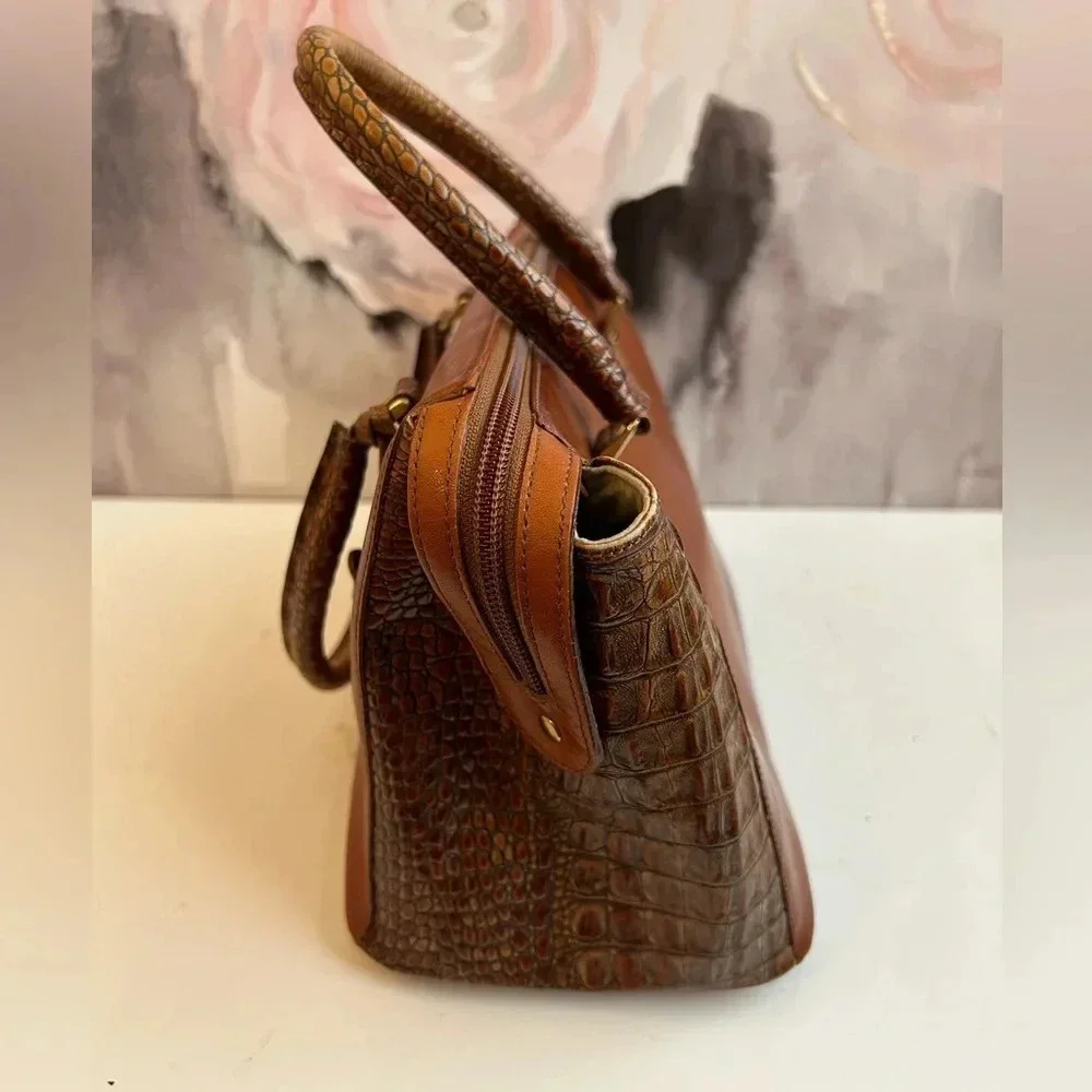 ! BRAHMIN TUSCAN Collection Satchel Caramel Embossed Croc